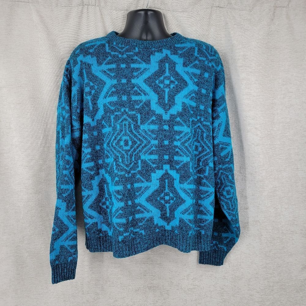 Le Tigre Vintage Men's Blue Patterned Knit Sweater 80s
